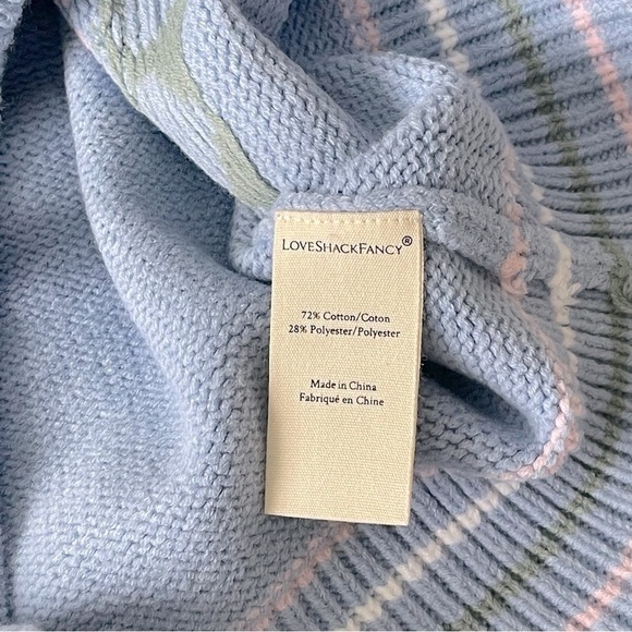 LoveShackFancy Zaheer Pullover Sweater Size M Knit Crew Neck Preppy Blue Skies - Picture 9 of 14